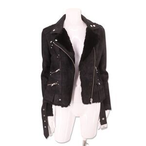 The Kooples black faux suede moto biker fur lined jacket vegan leather S